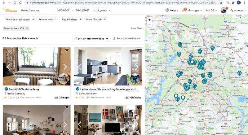 Suchseite HomeExchange
