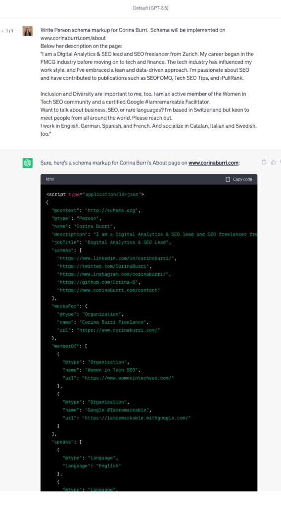 screenshot of chatgpt for schema