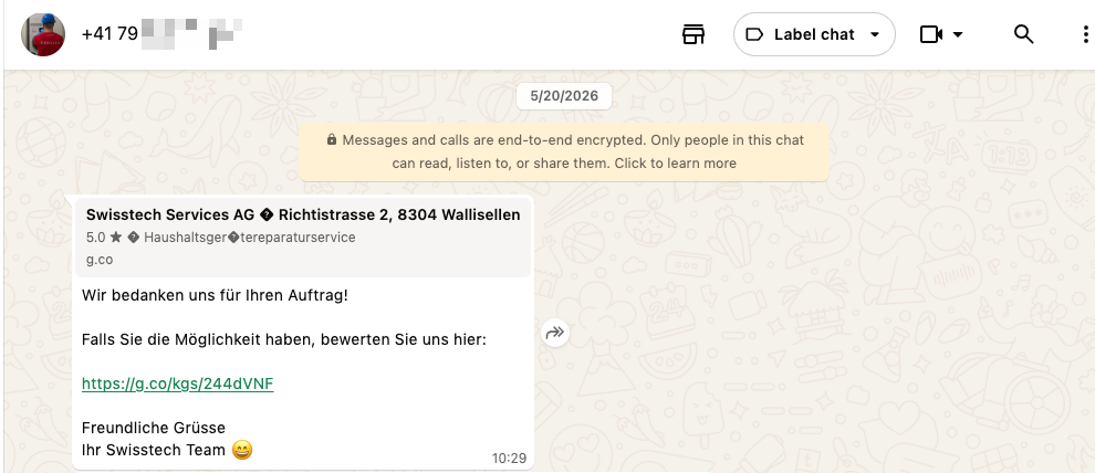 ask for google review on whatsapp